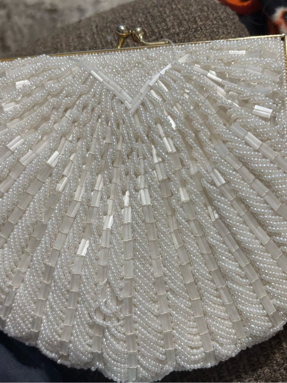 Pearl-Embellished White Evening Clutch